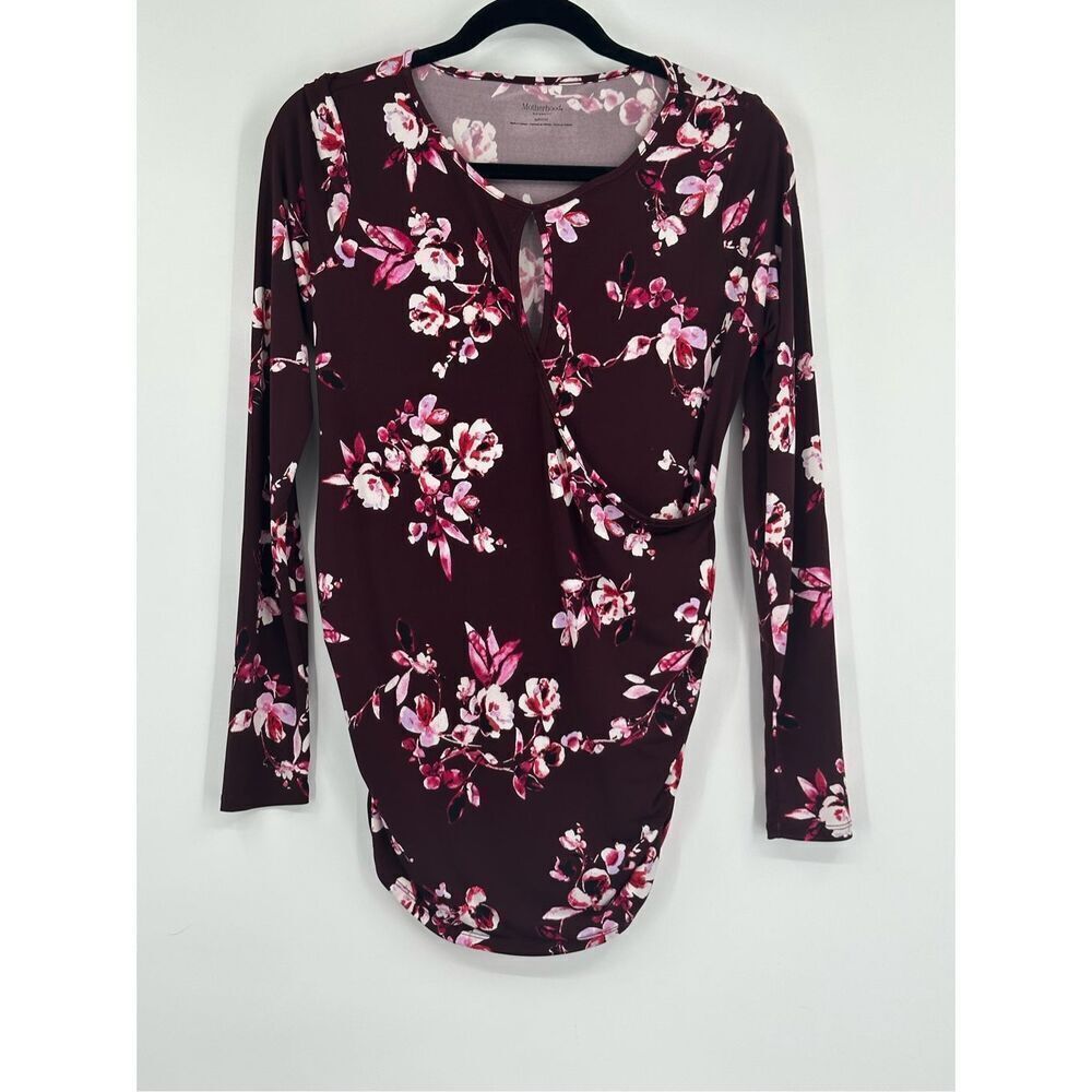 Motherhood maternity long sleeve maroon floral top size S